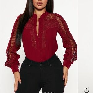 Elegant Burgundy Lace Women's Top